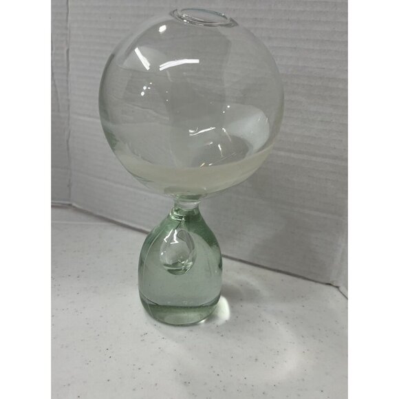 Double Round Vase Green with White Design Rare Vase Style Weighted Bottom - Picture 6 of 7